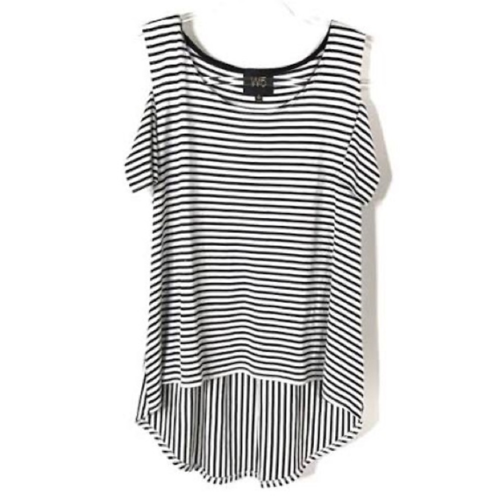 Black and white stripe cold shoulder tank top